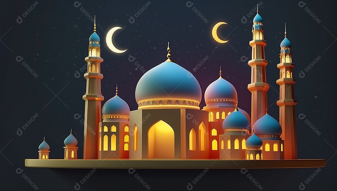 Padrão ramadan 3d mesquita islâmica fundo claro