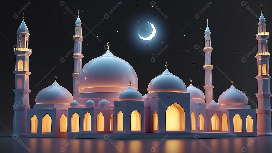 Padrão ramadan 3d mesquita islâmica fundo claro