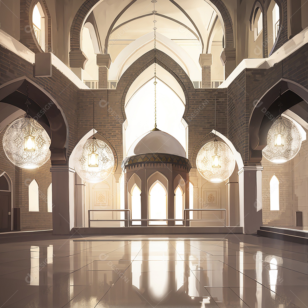 Padrão ramadan 3d mesquita islâmica fundo claro