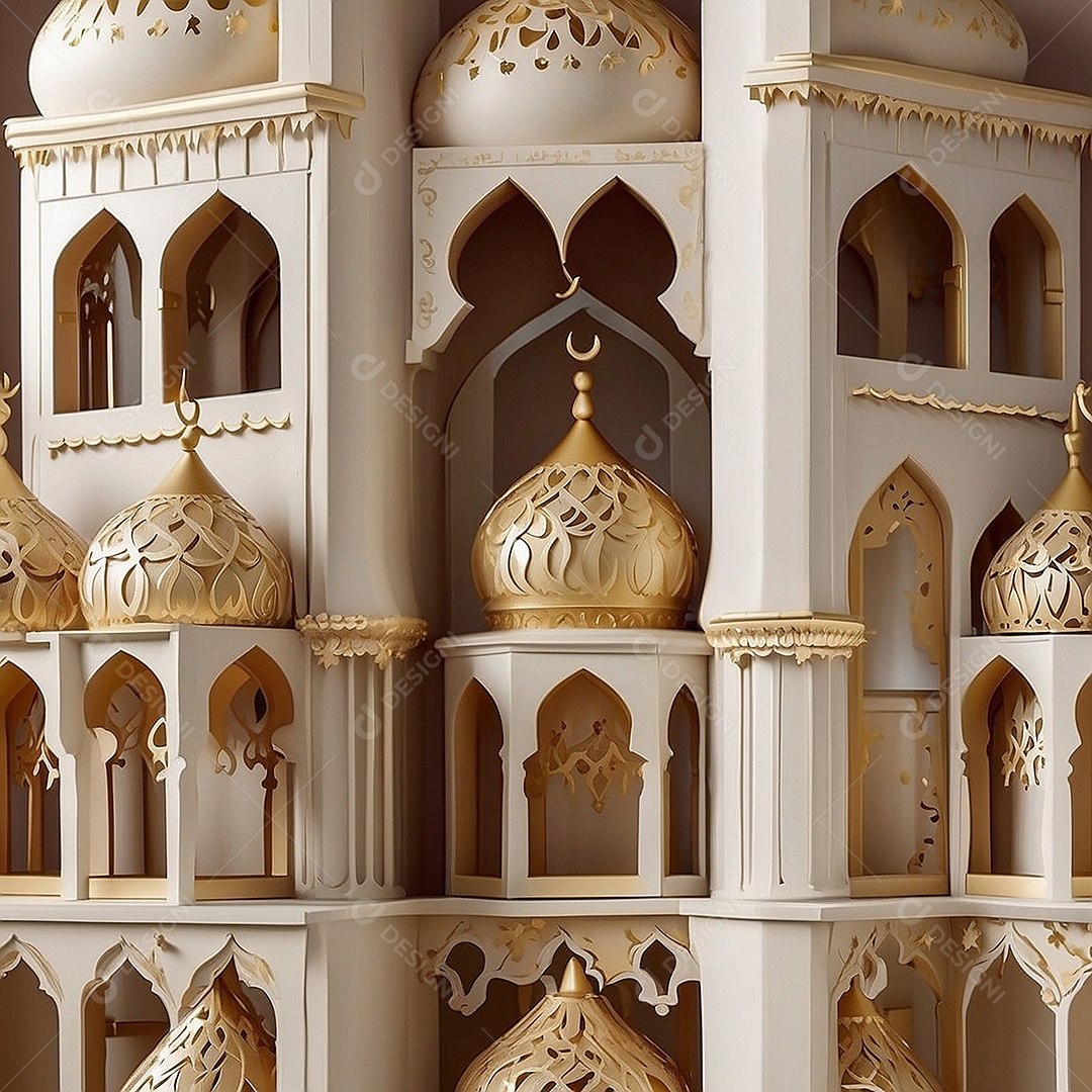 Padrão ramadan 3d mesquita islâmica fundo claro