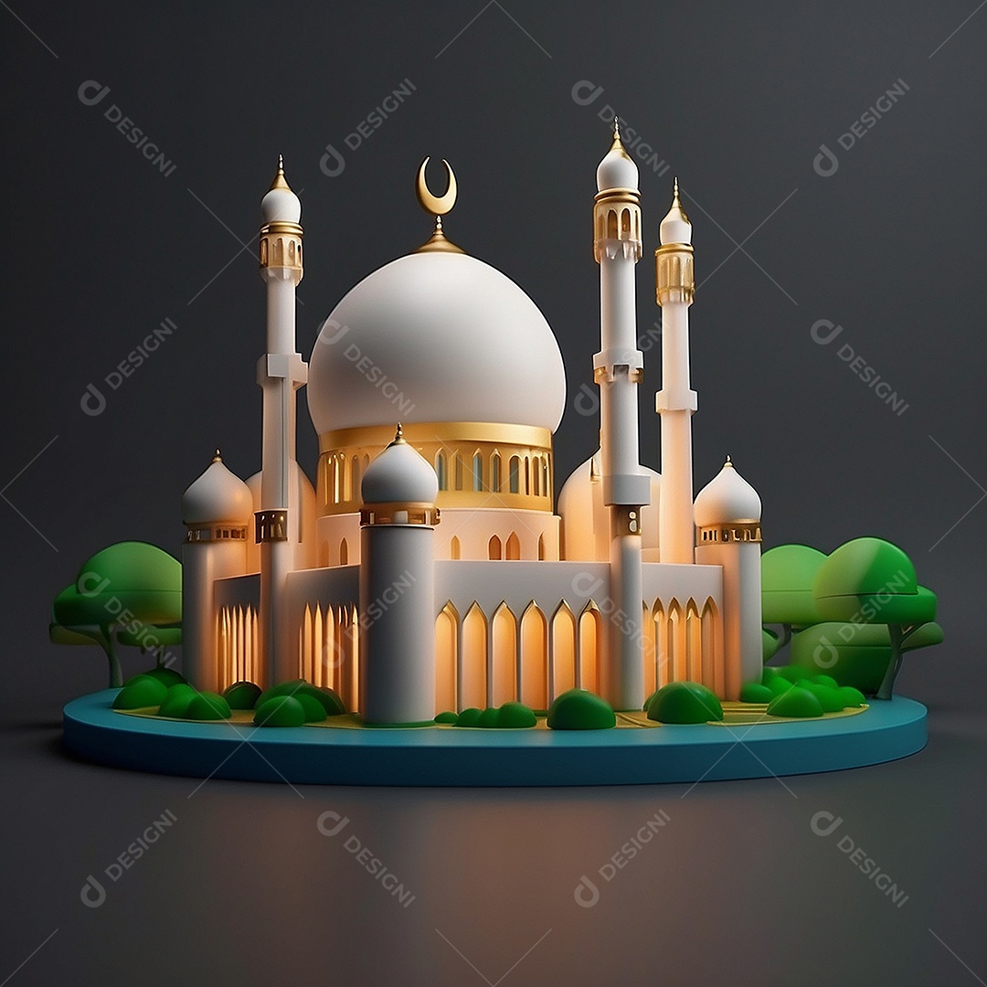 Padrão ramadan 3d mesquita islâmica fundo claro