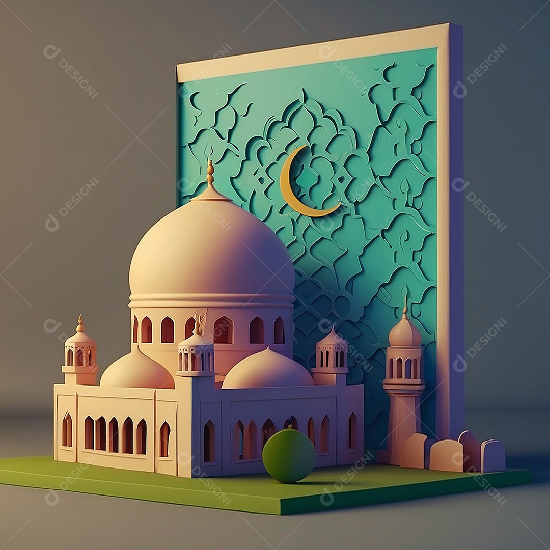 Padrão ramadan 3d mesquita islâmica fundo claro
