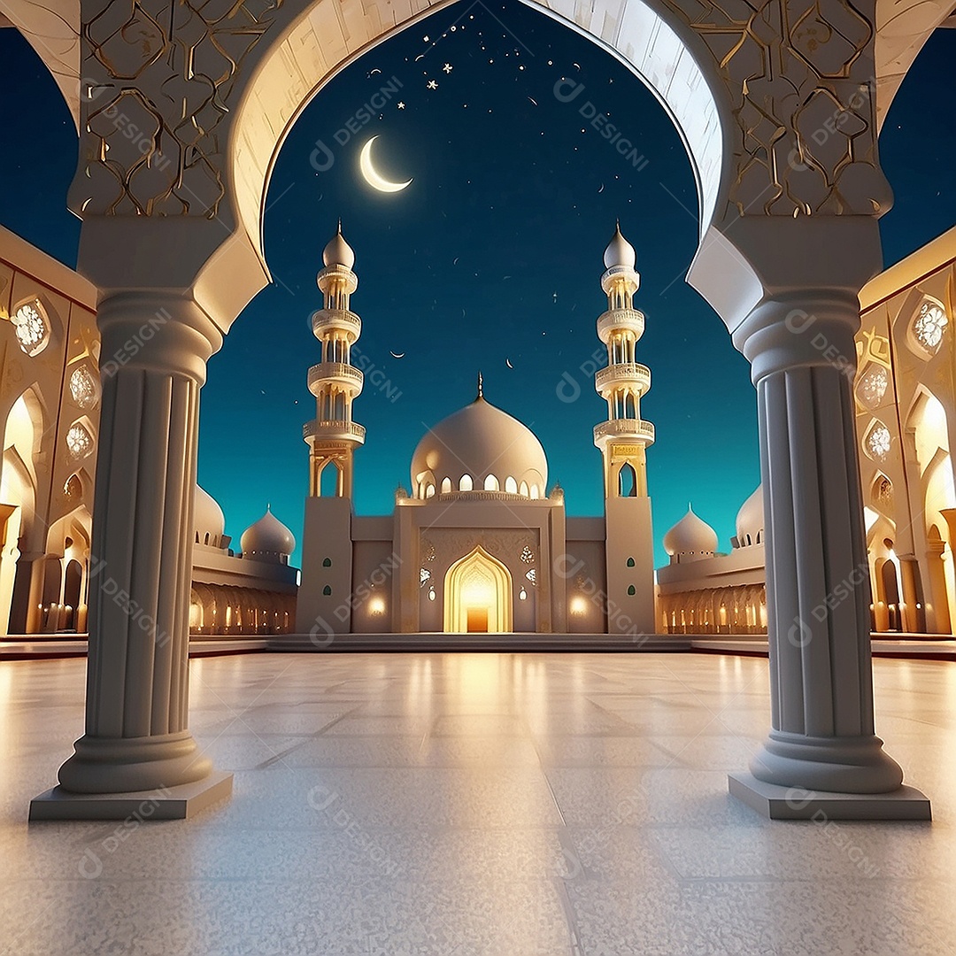Padrão ramadan 3d mesquita islâmica fundo claro