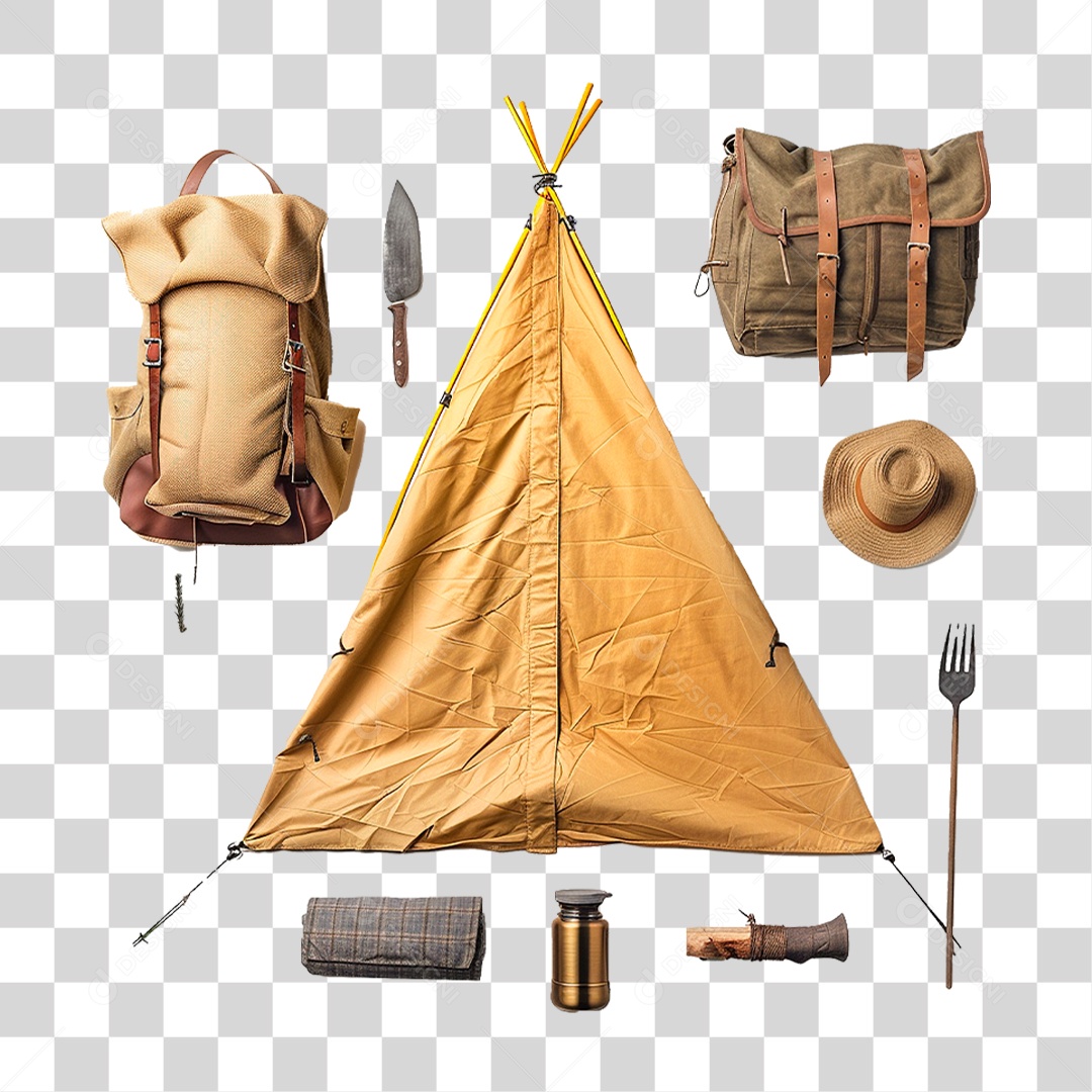 Conjunto de Itens para Acampar PNG Transparente