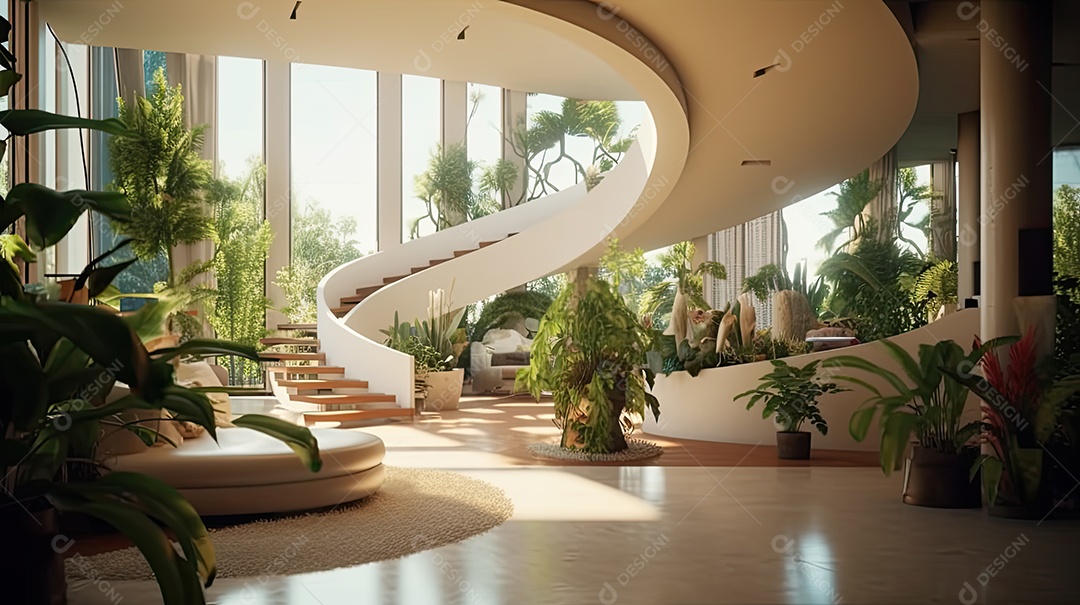 Arquitetura de uma casa moderna linda cheia de plantas