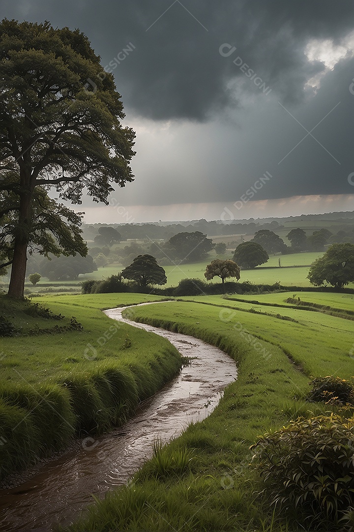 Padrão, uma foto de um campo tranquilo com chuva