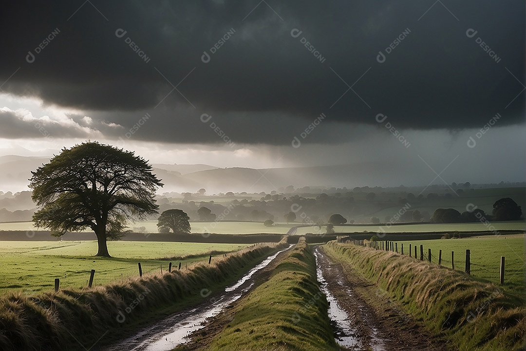 Padrão, uma foto de um campo tranquilo com chuva