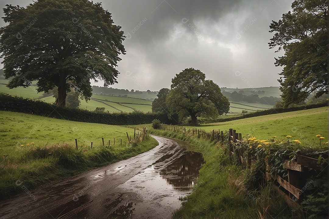 Padrão, uma foto de um campo tranquilo com chuva