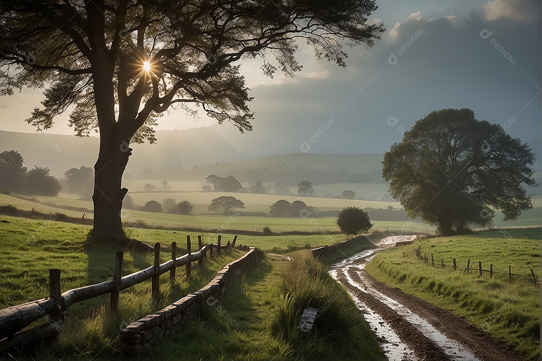Portrait of a quiet field with hills