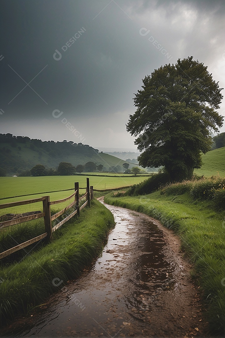 Retrato de um campo tranquilo com colinas