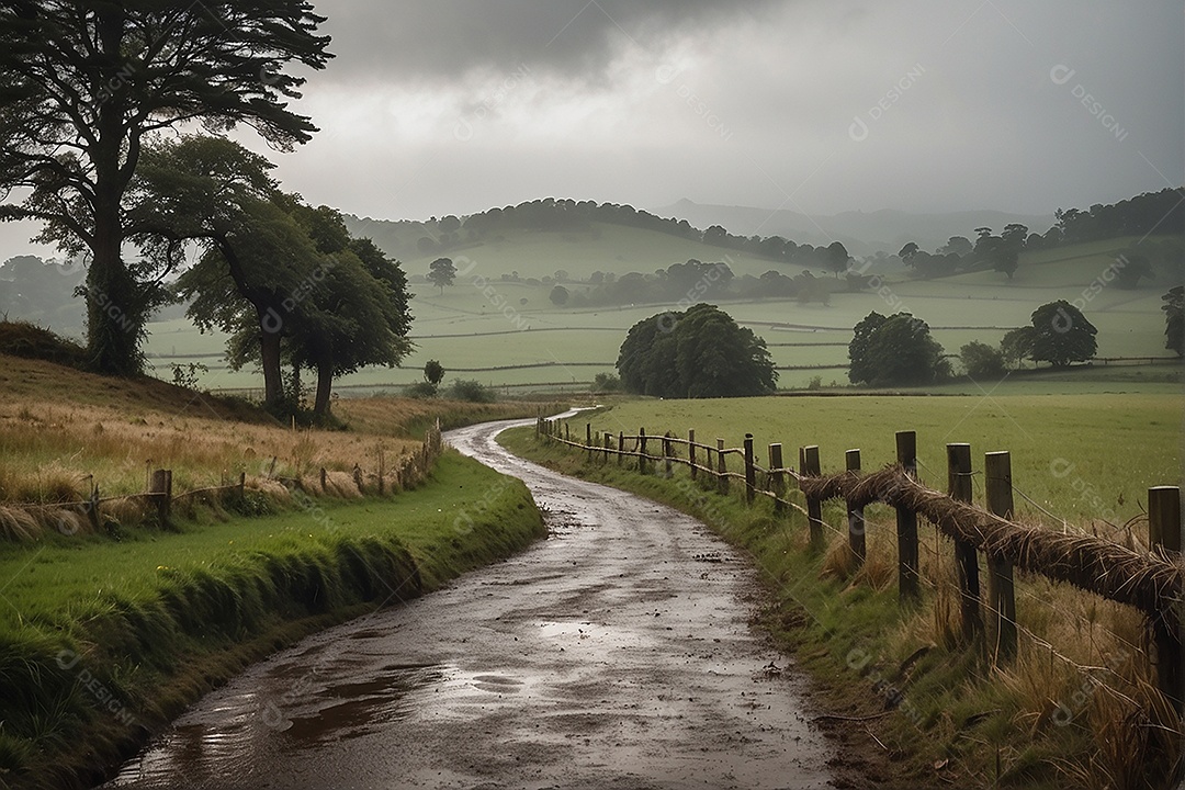 Retrato de um campo tranquilo com colinas