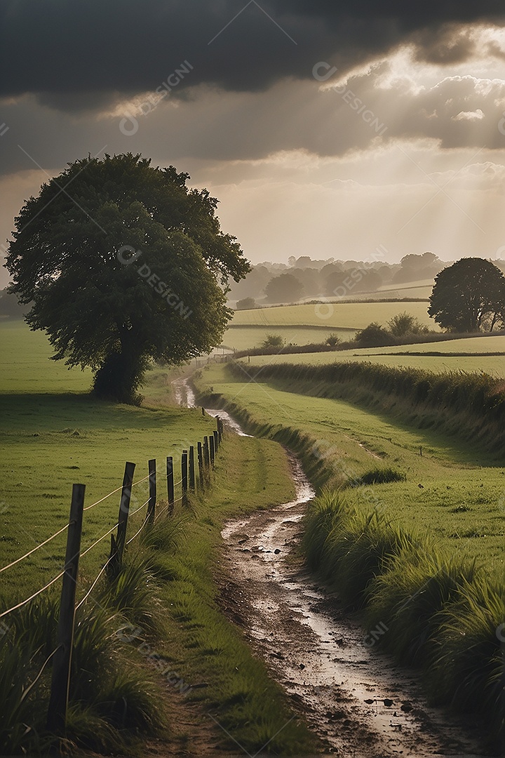 Retrato de um campo tranquilo com colinas