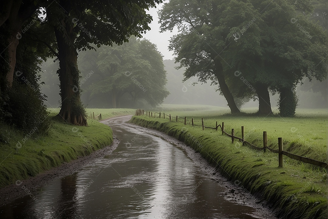 Retrato de um campo tranquilo com colina