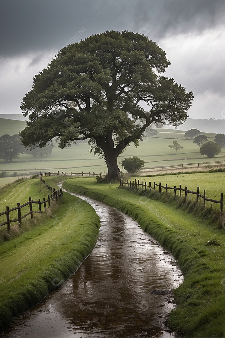 Padrão, uma foto de um campo tranquilo com chuva