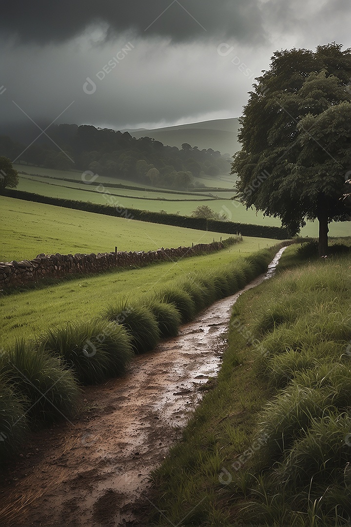 Padrão, uma foto de um campo tranquilo com chuva
