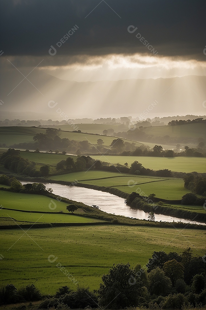 Retrato de um campo tranquilo com colinas