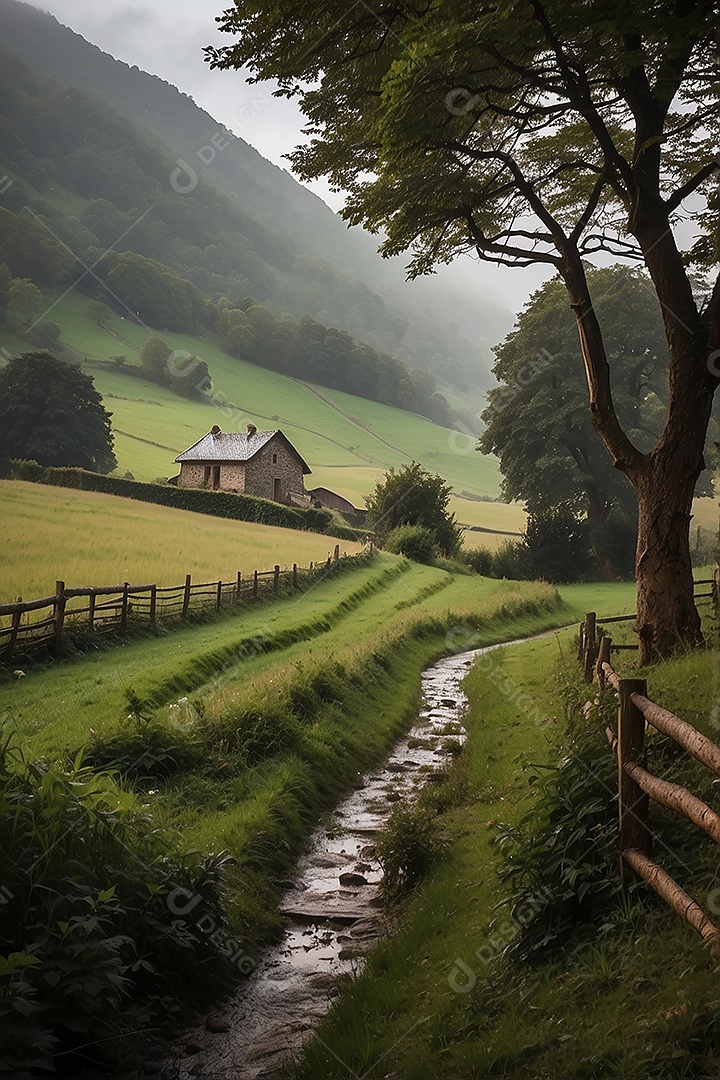 Padrão, uma foto de um campo tranquilo com chuva