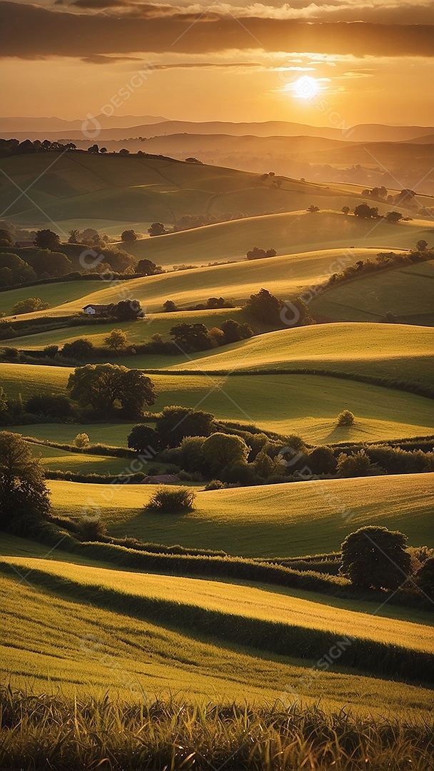 Retrato de um campo tranquilo com colinas