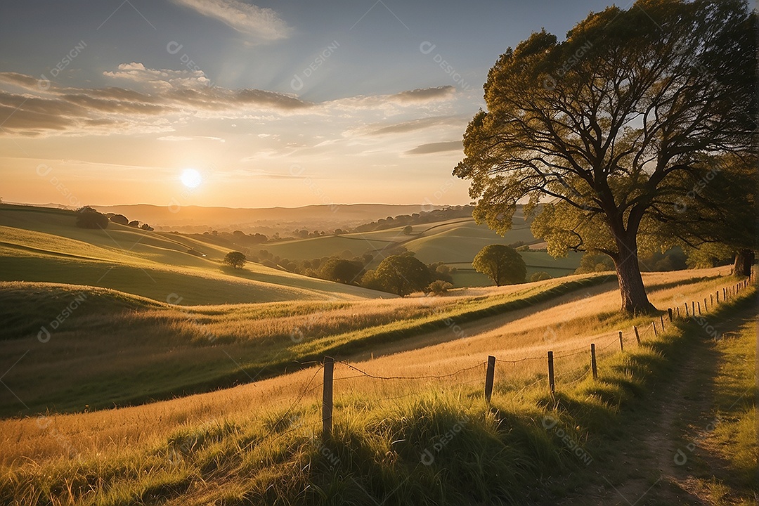 Retrato de um campo tranquilo com colinas