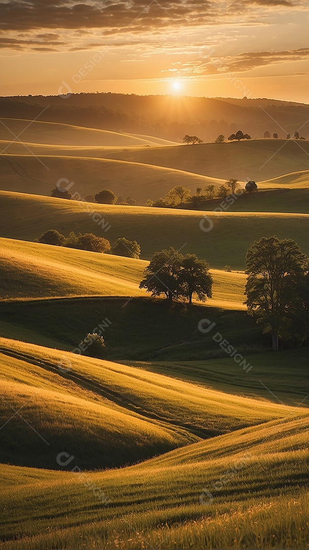 Retrato de um campo tranquilo com colinas