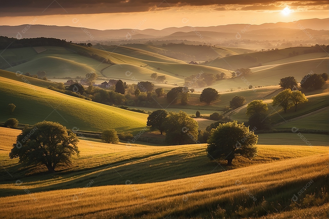 Retrato de um campo tranquilo com colina