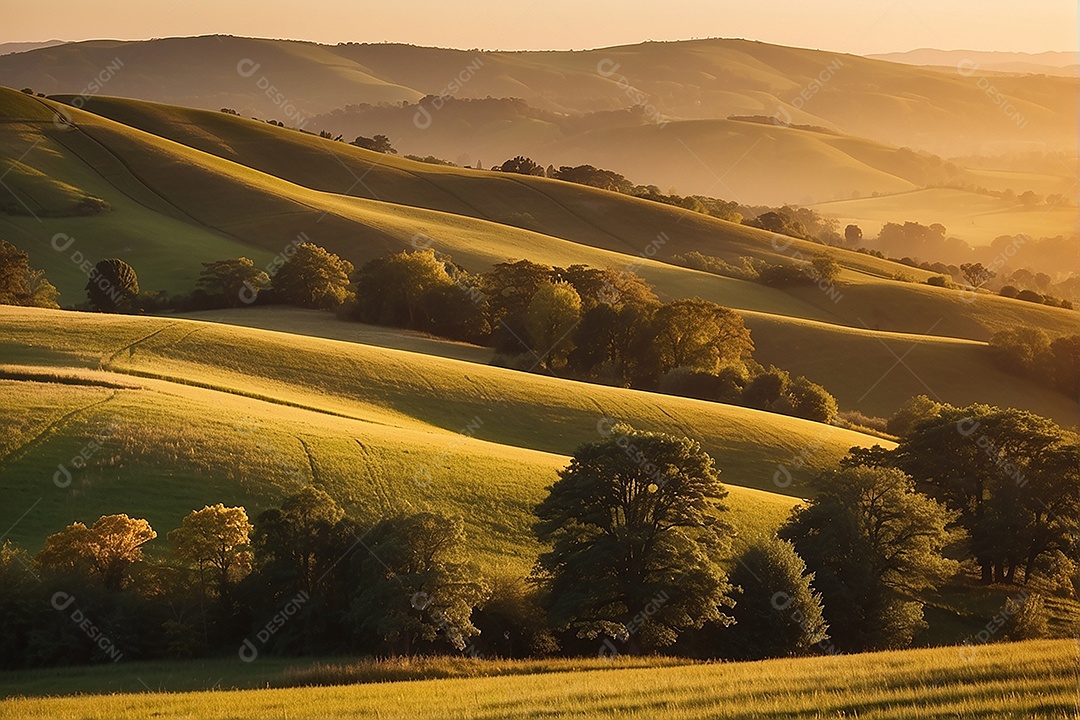 Retrato de um campo tranquilo com colinas