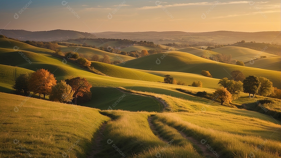 Retrato de um campo tranquilo com colinas