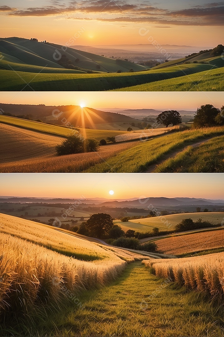 Retrato de um campo tranquilo com colinas