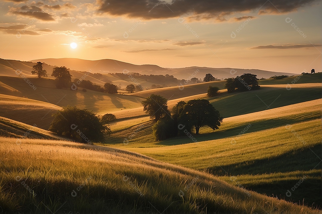 Retrato de um campo tranquilo com colinas