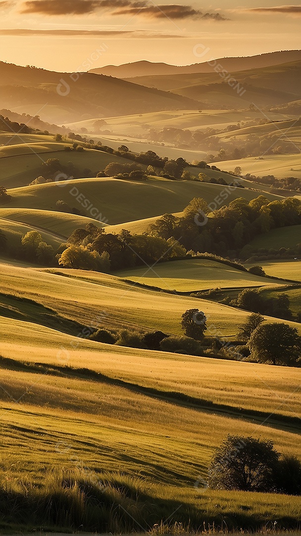 Retrato de um campo tranquilo com colinas