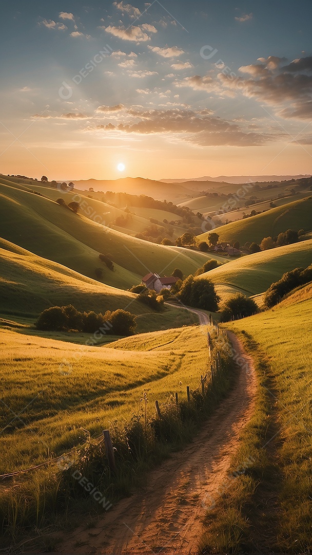 Retrato de um campo tranquilo com colinas