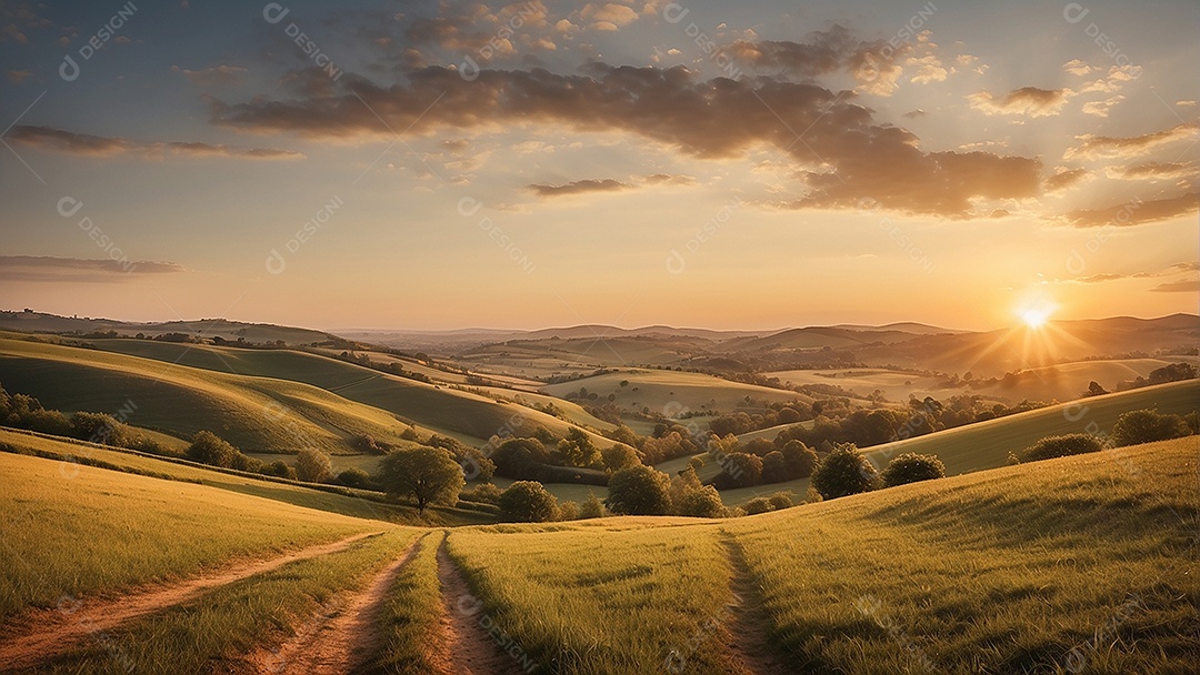 Retrato de um campo tranquilo com colinas