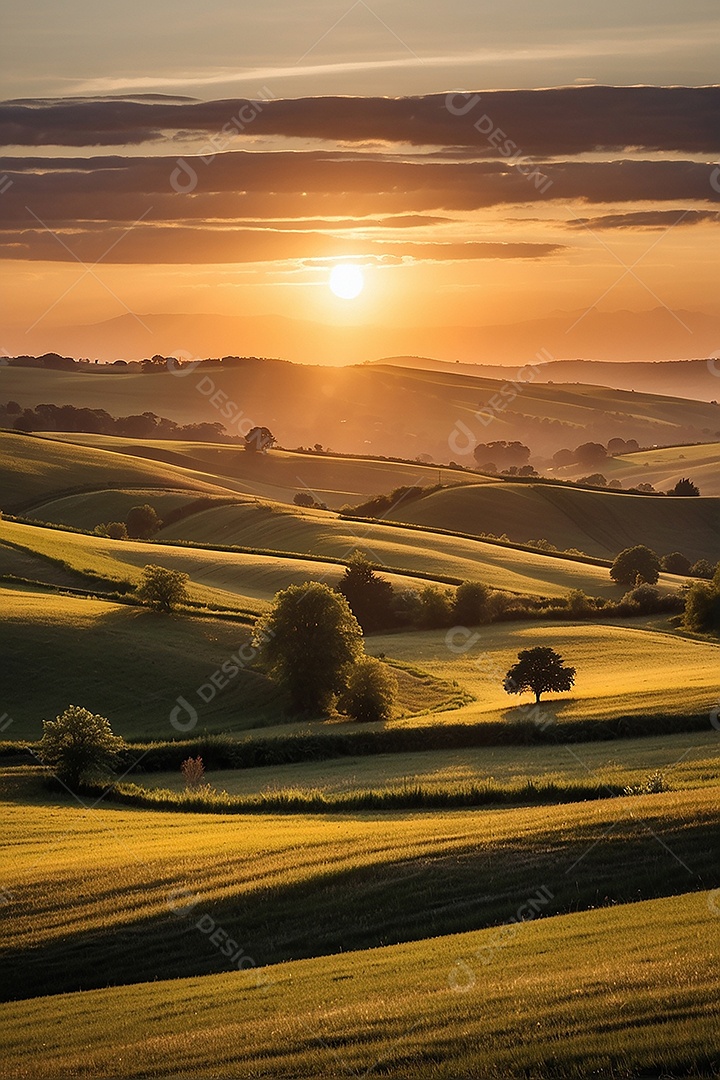 Retrato de um campo tranquilo com colinas