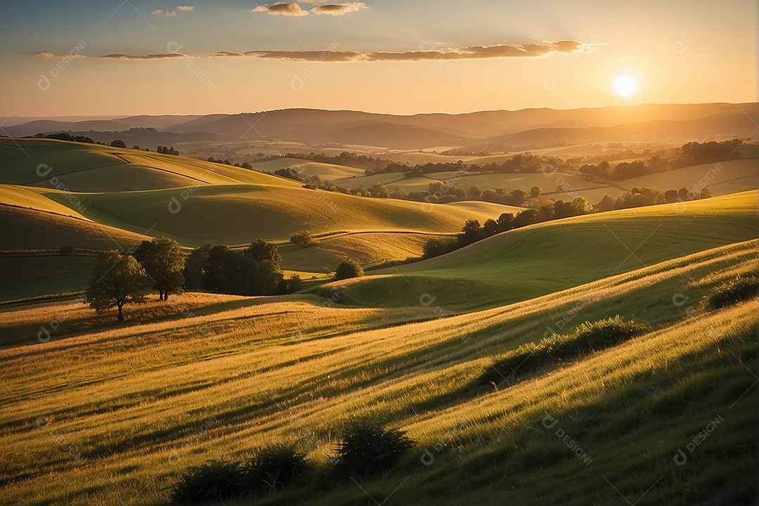 Retrato de um campo tranquilo com colinas