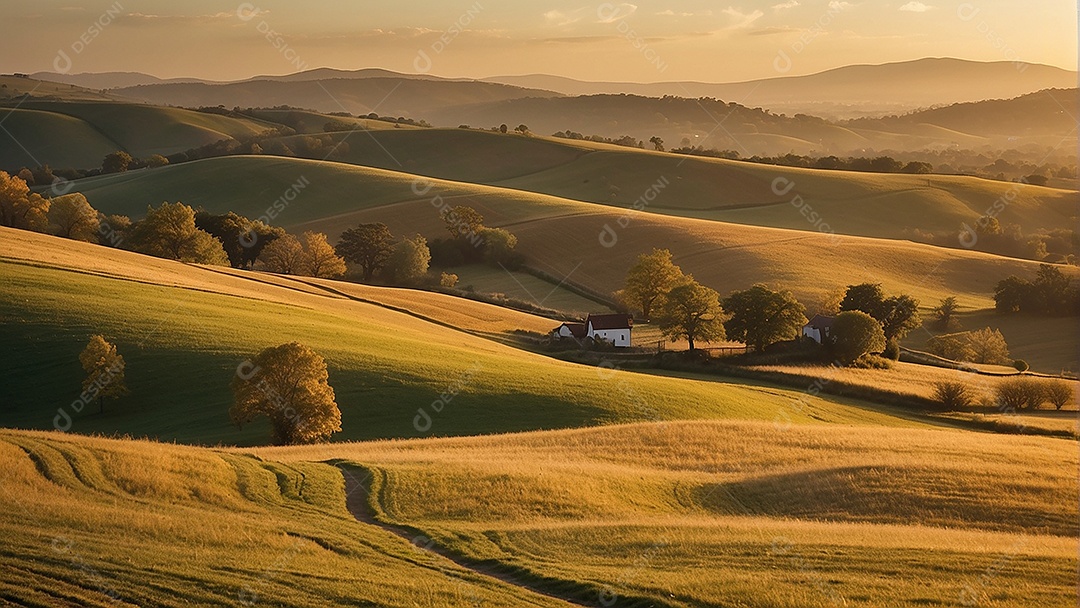 Retrato de um campo tranquilo com colinas