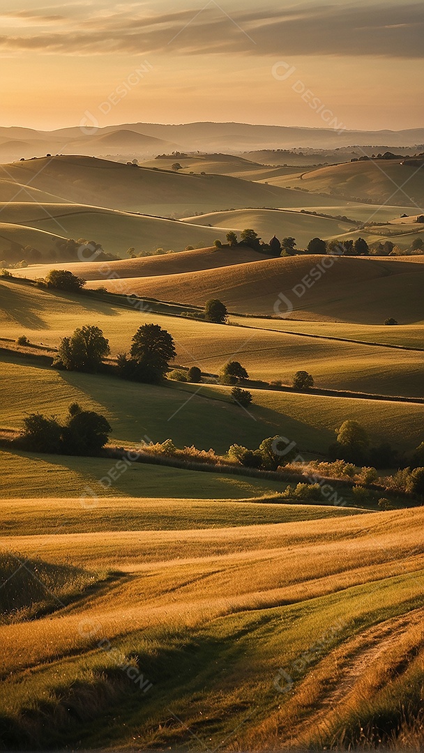 Retrato de um campo tranquilo com colinas