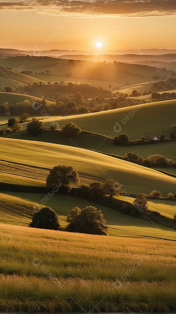 Retrato de um campo tranquilo com colinas