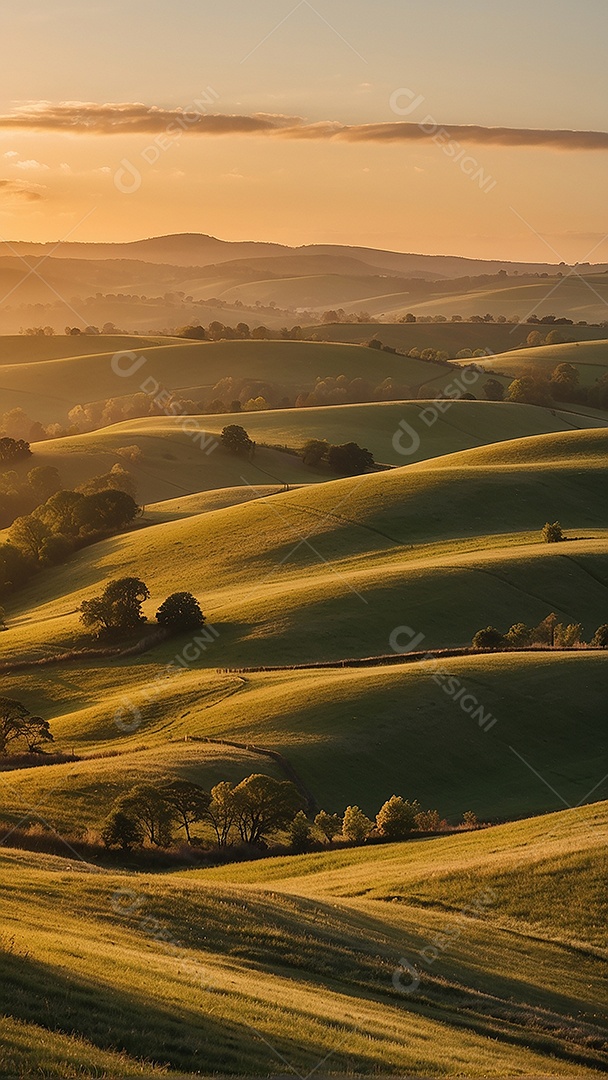 Retrato de um campo tranquilo com colinas