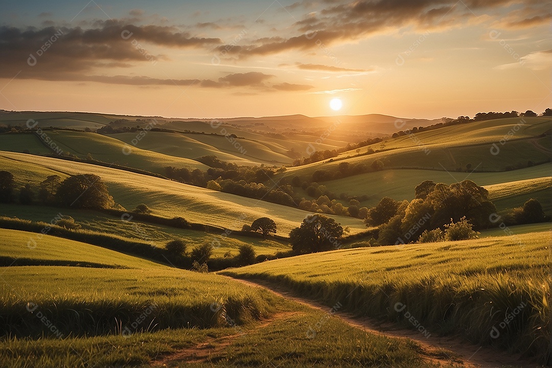 Retrato de um campo tranquilo com colinas