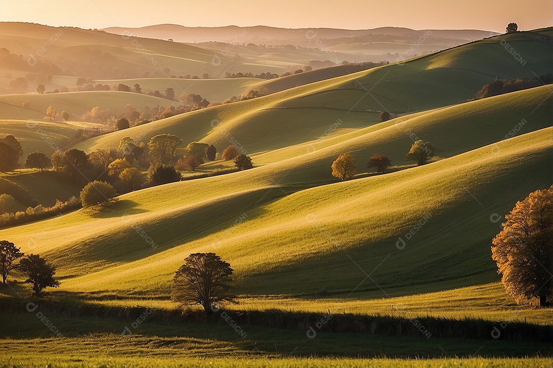 Portrait of a quiet field with hills