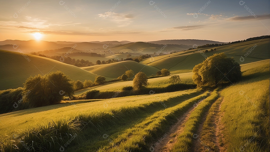 Retrato de um campo tranquilo com colinas