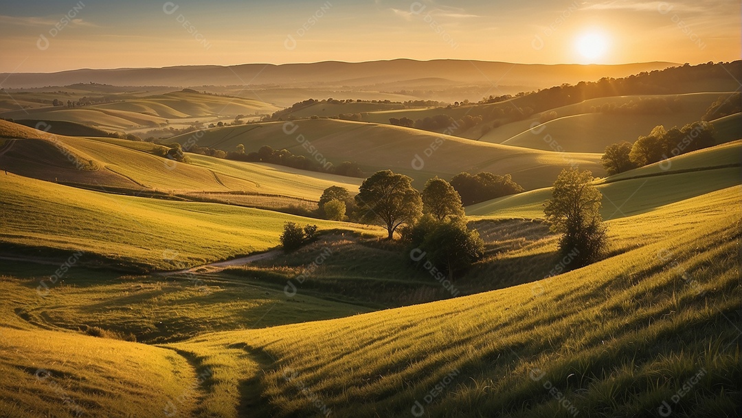 Retrato de um campo tranquilo com colinas