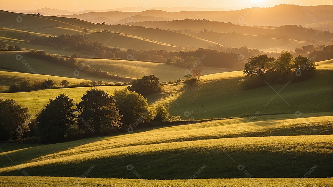 Retrato de um campo tranquilo com colinas