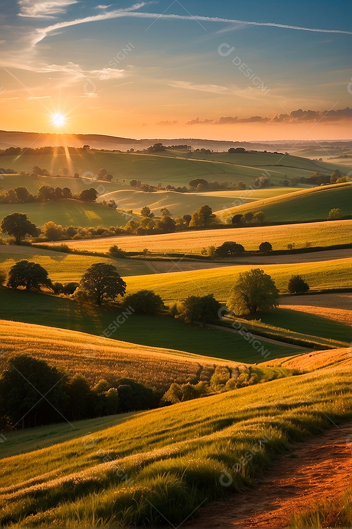 Retrato de um campo tranquilo com colina
