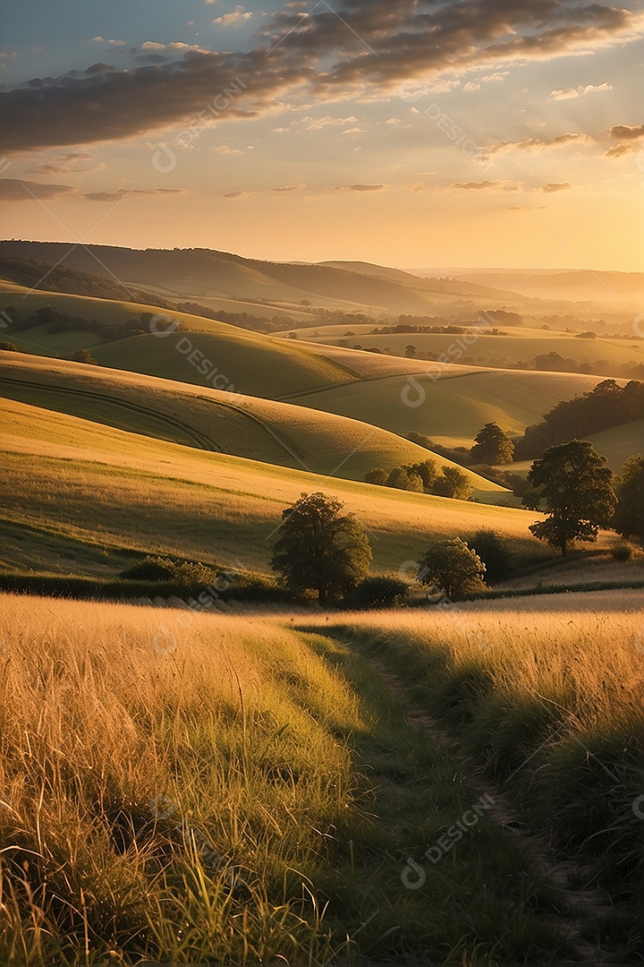 Padrão, uma foto de um campo tranquilo com colinas