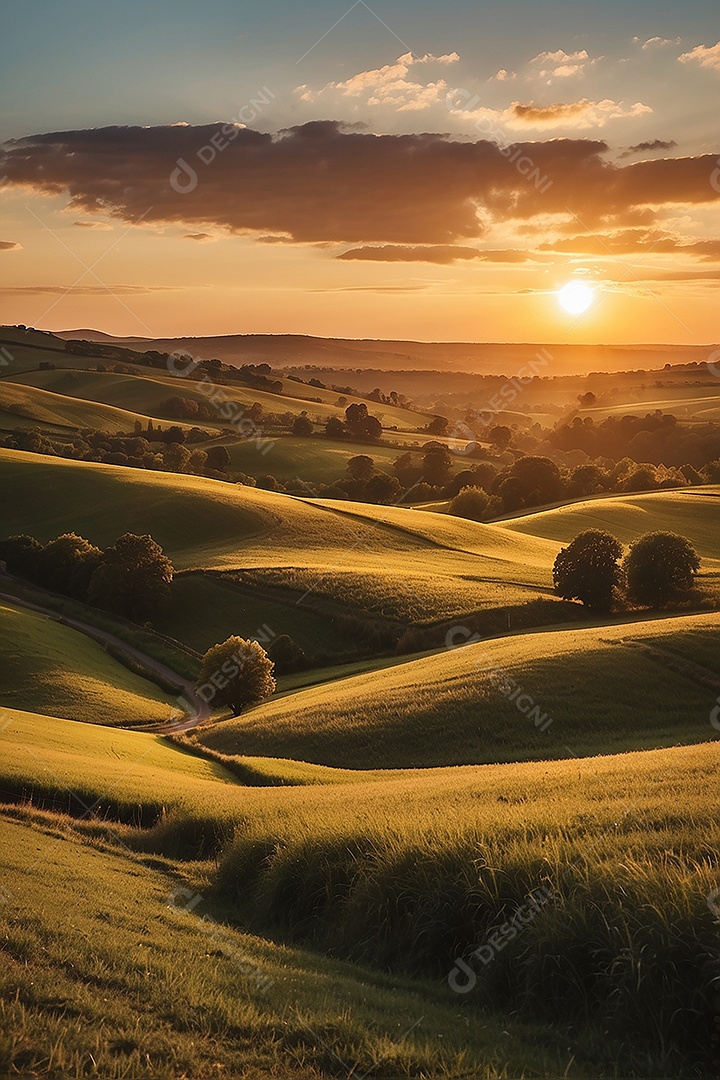 Padrão, uma foto de um campo tranquilo com colinas