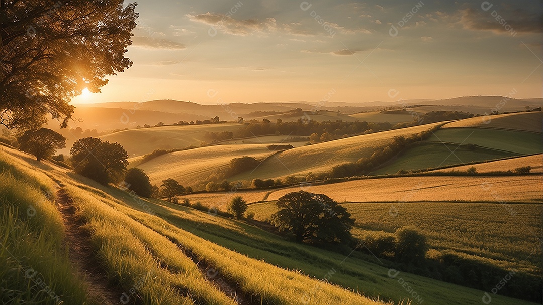 Padrão, uma foto de um campo tranquilo com colinas