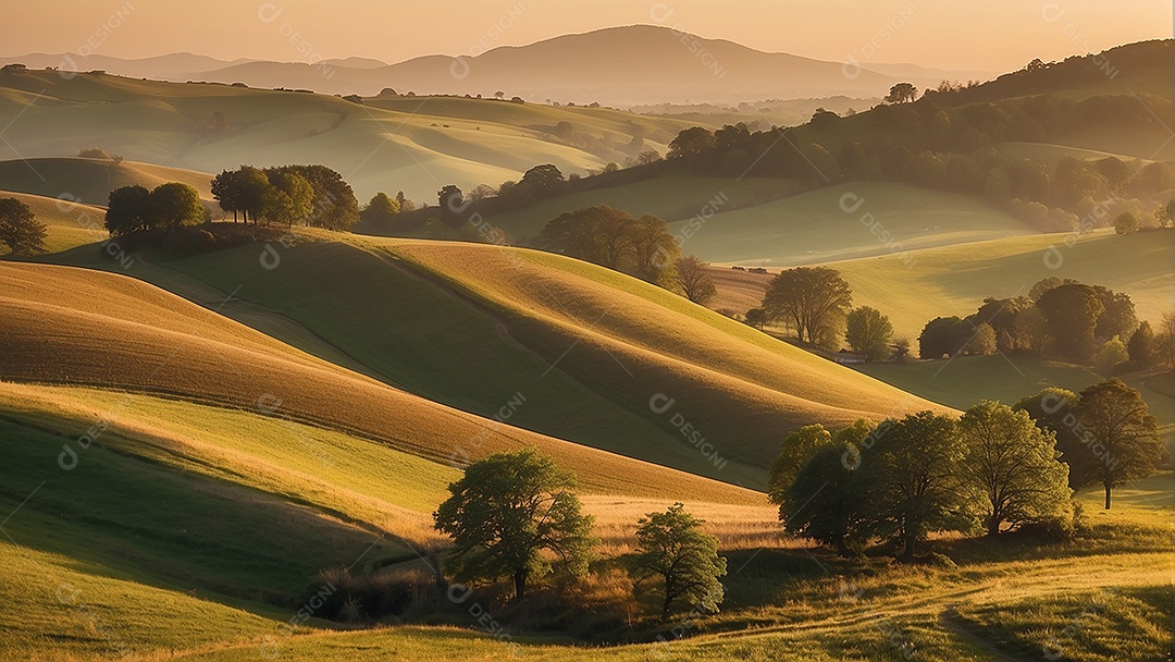 Padrão, uma foto de um campo tranquilo com colinas
