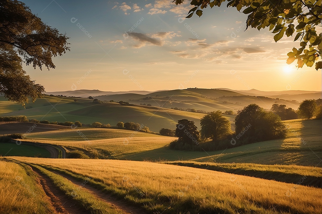 Padrão, uma foto de um campo tranquilo com colinas