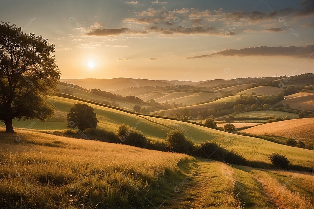 Padrão, uma foto de um campo tranquilo com colinas